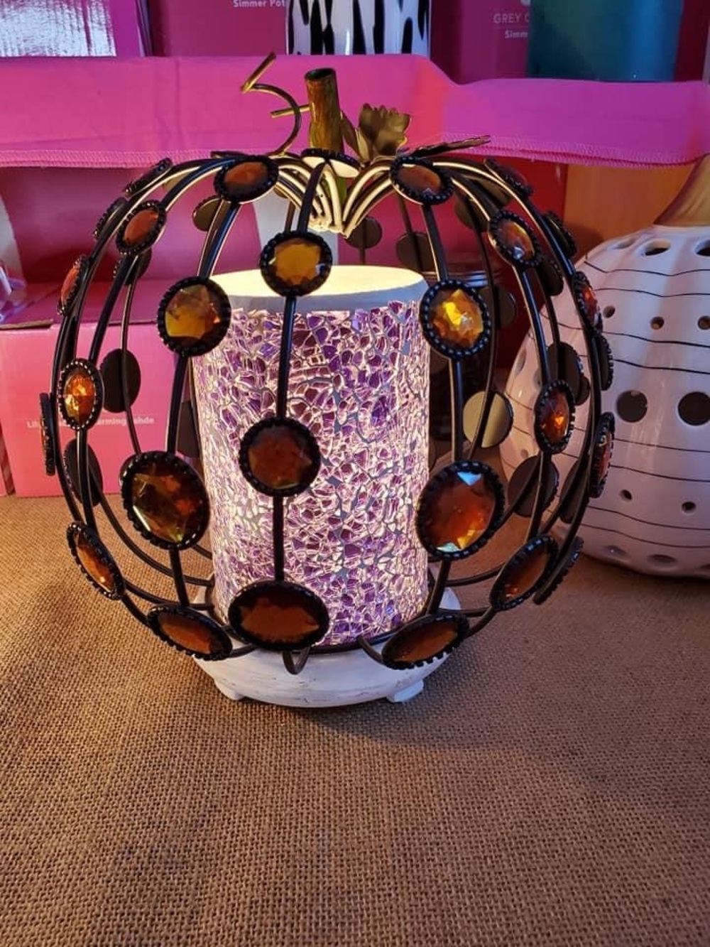Pink Zebra Metal Gem Pumpkin Shade